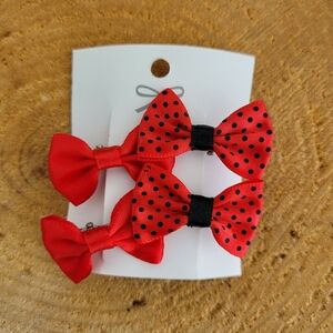 4 Handmade Red And Black Polka Dot Bow Hair Clips
